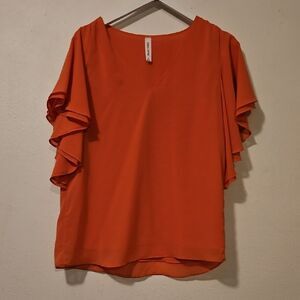 Zenana Outfitters Vibrant Orange Blouse with Ruffle Sleeves